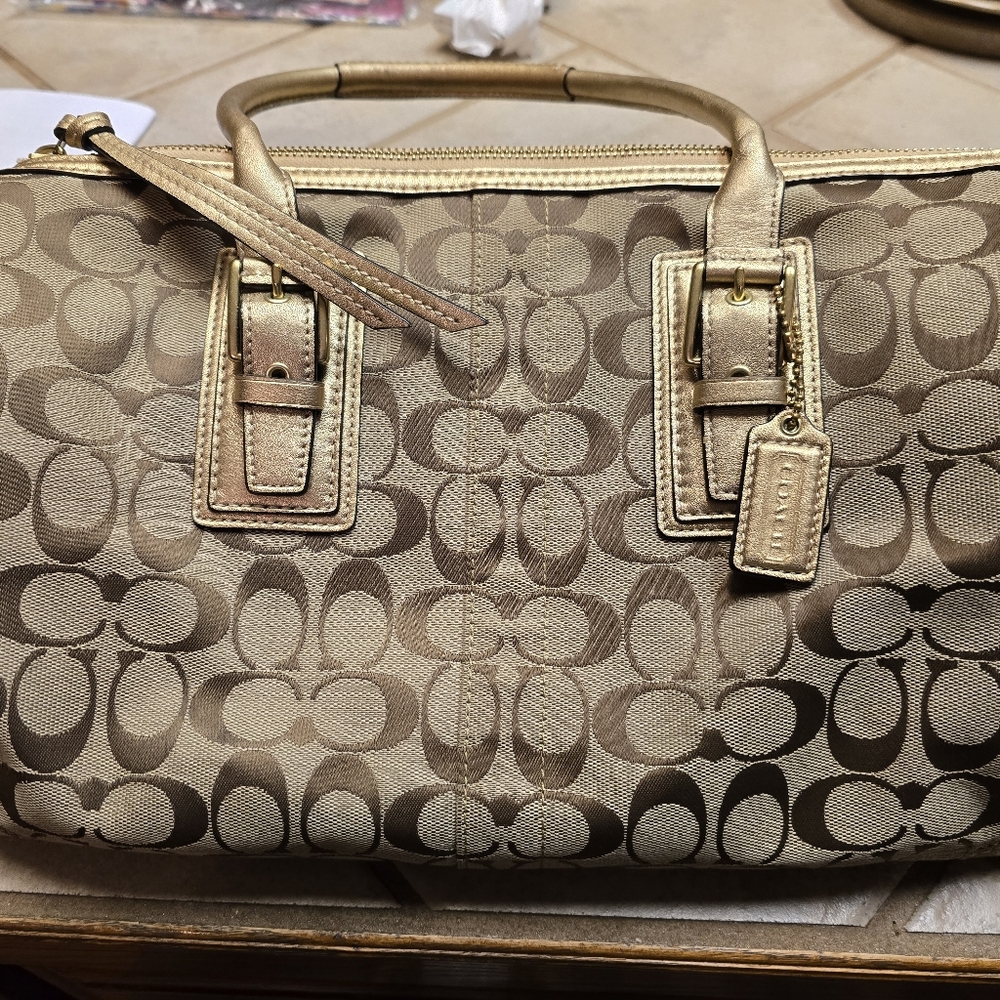 Vintage Coach Beige and Gold Signature Satchel